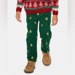 GYMBOREE Boy's Green Schiffli Embroidered Gingerbread Men Twill Chinos Size 8 - Picture 1 of 11