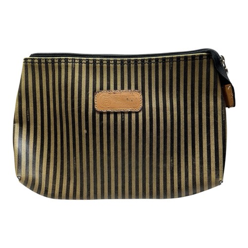 FENDI VINTAGE Pochette cosmetica a righe rivestita in tela a righe lusso pequin