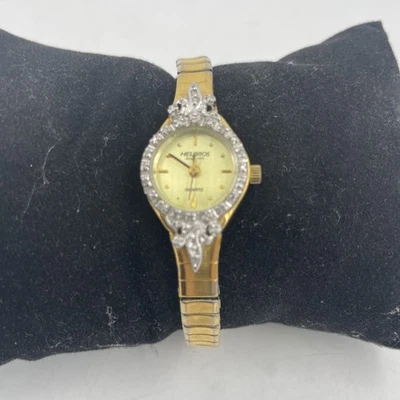 HELBROS DRESS WATCH (9965) DIAMOND ACCENTS/ Flex Bracelet/ Battery-EXCELLENT! - Image 1 of 4