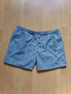 Pantalones Cortos de Natación Lacoste Para Hombre Azul y Blanco Estampado de Letras Malla Forrados Talla Grande Foto 1 de 4