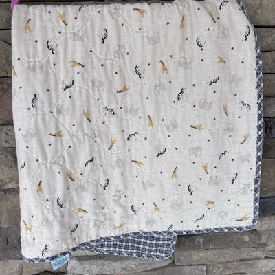 Manta bebé animal vintage hiedra corderos cebra jirafa cuadros tostado negro blanco Foto 1 de 3