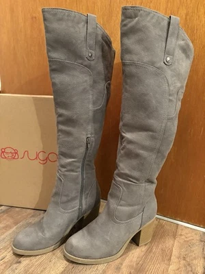 SUGAR Nickles Grey Over the Knee Boot with Box Classy Western 90s Size 8 - Image 1 of 4