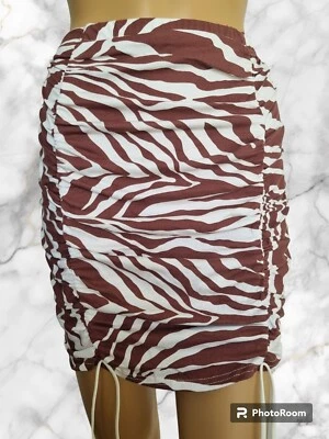 PLT Brown Zebra Ruched Front Mini Skirt - Size 8 - Image 1 of 4