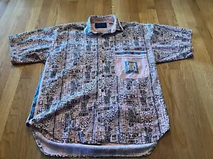 Gitano Wave Rhythm Shirt Men's Large Vintage 90s Geometric Surf Orange (0090) - Picture 1 of 7