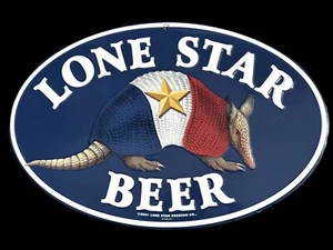 2001 Lone Star Beer National Beer of Texas Armadillo Metal Tacker Sign 34x23 - Picture 1 of 15