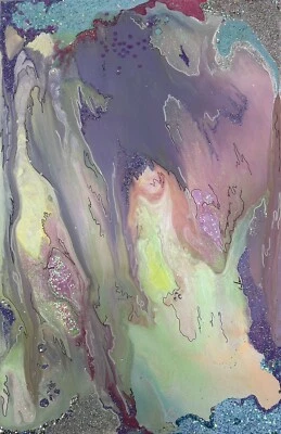 Original Kayla Braden “Glittering Dreamz” Pink Acrylic Fluid Painting on Canvas - Image 1 of 4