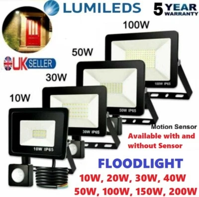 LED FLOODLIGHT OUTDOOR SECURITY LIGHT FLOOD GARDEN MOTION SENSOR PIR LIGHTS 100W - Image 1 of 4