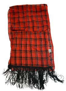 Jeffrey Lawrence for Lawrence Bentley 56"x10.5" Red & Black Plaid Fringed Scarf - Picture 1 of 7