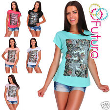 T-shirt stampa Var Sity manica corta collo casual party top taglie 8-14 FB136