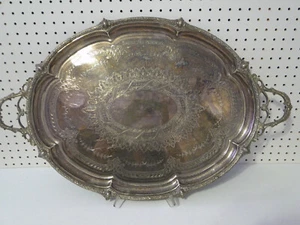 Ornate Victorian Deacon & Sons Oval Silverplate Two Handle Serving Tray 30x19in - Picture 1 of 7