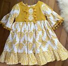 Jelly The Pug Goldie Boho Woven Dress With Bell Sleeves 3T Renessaince Cotton