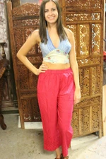 Boho Gypsy Hippy Chic Pink Pants Halter Sari Top Cotton Pants M, 2pc set