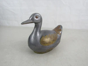 Vintage Pewter & Brass Duck Trinket Box/ Candy Dish Lidded 6 3/4" Length - Picture 1 of 12