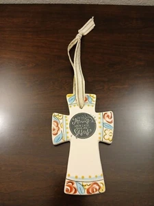 Glory Haus Laura Kirkland Ceramic FAITH Wall Cross Multicolored Floral 4X6 #55B5 - Picture 1 of 6