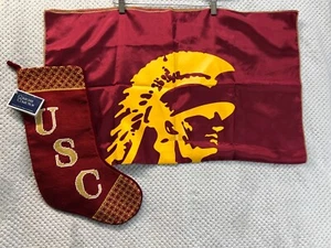 Rare USC Trojans Christmas Stocking and Banner Lot Collegiate Collection Vintage - Picture 1 of 14