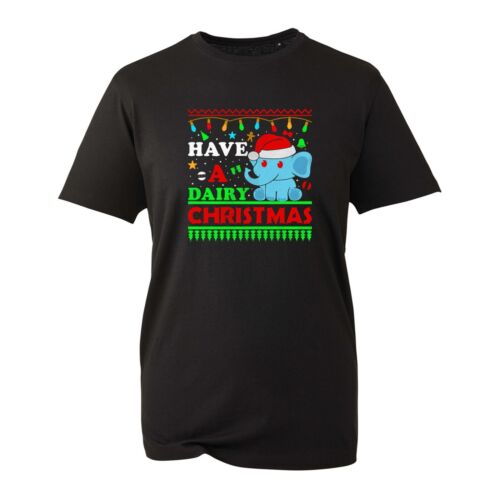 Have A Dairy Christmas T-Shirt, Novelty Funny Elephant Santa Xmas Unisex Tee Top