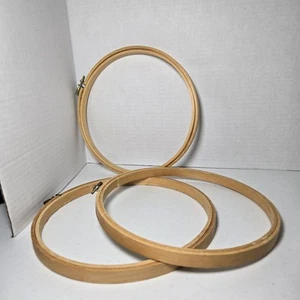Wooden Needlepoint Embroidery Cross Stitch Hoops 9in Lot Of 3 Screw Closure - Picture 1 of 2