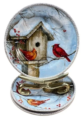 Lot of 3 Cracker Barrel Sinsan Winget Winter Cardinal Desert Salad Plates 8.25” - Image 1 of 4