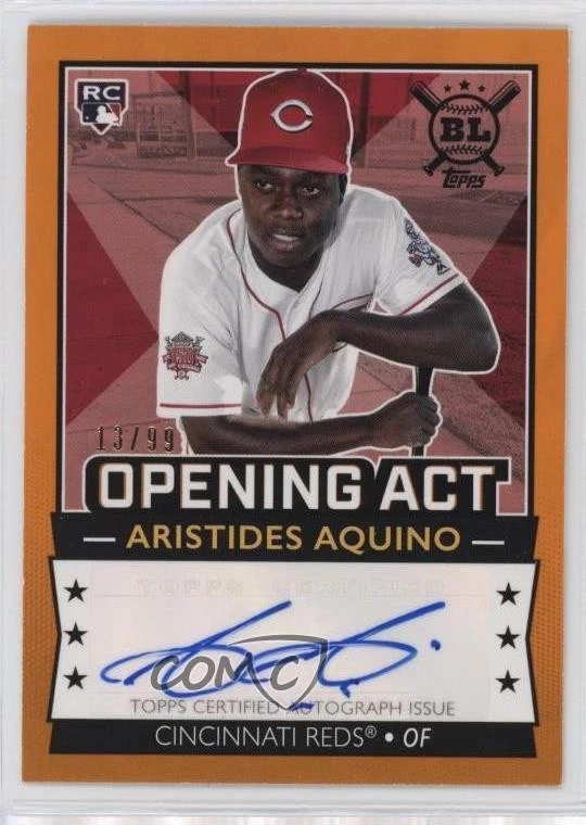 2020 Topps Big League Opening Act Orange /99 Aristides Aquino Rookie Auto RC - Image 1 of 2