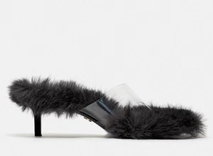 Sandalias de tacón de gatito de plástico transparente/piel sintética gris edición limitada ZARA 38 NUEVAS SIN CAJA - Imagen 1 de 15