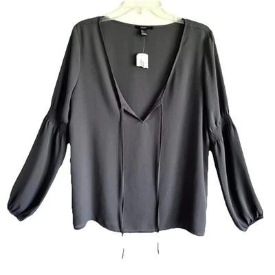 Blusa Forever 21 Talla L Gris Top Corbata Frontal Manga Larga Foto 1 de 4