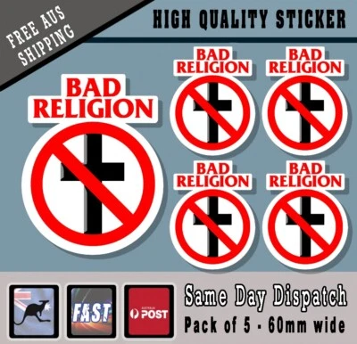 BAD RELIGION style sticker PACK OF 5 laptop Bumper Decal Band Rock vinyl metal