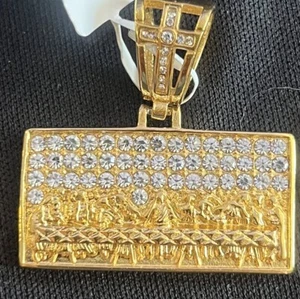 Iced Ancient Egyptians Pendant Gold Plated Cubic Zirconia Stainless Steel - Picture 1 of 2