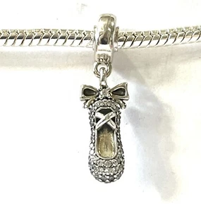 PANDORA Charm Sterling Silver ALE S925 BALLET SLIPPER 791506CZ. - Picture 1 of 2