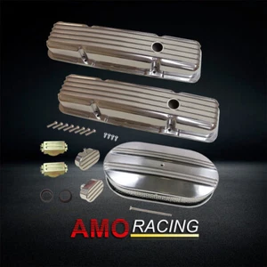 Short Valve Cover Set Fits 58-86 SBC w/ 15" Partial Finned Air Cleaner&Breather - Picture 1 of 7