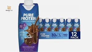 Pure Protein Shake Rich Chocolate 30g Protein Keto-Friendly 11oz Bottles 12 Pack - Picture 1 of 2