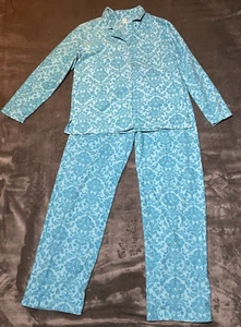 Pink K Women’s Size Small Floral Print Pajama Set Long Sleeve Fleece Blue - Picture 1 of 11