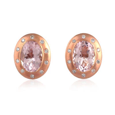 Pendientes ovalados de marganita rosa natural Pendientes boho vintage de oro ... - Imagen 1 de 4