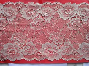 Beige Lace Trim Elastic 19cm Wide Border Great Offer #74 Eng - Picture 1 of 5