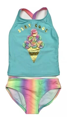 Maiô Tankini feminino arco-íris cone sorvete 2 peças colorido M plus ou L Plus - Imagem 1 de 2