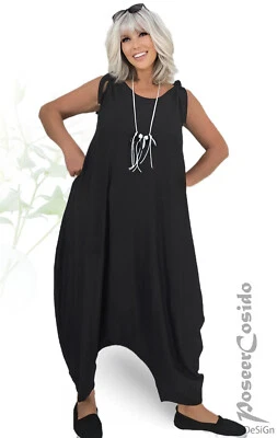 LAGENLOOK Ballon-Overall Harems-Kleid schwarz 44 46 48 50 52 54 56 XL-XXL-XXXL - Bild 1 von 4
