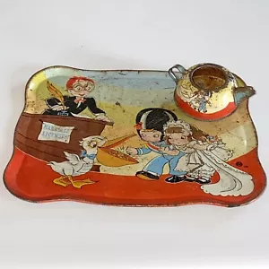 Ohio Art #105 Tin Lithograph Child’s Tea Tray & Teapot Marriage License F5-87 - Picture 1 of 16