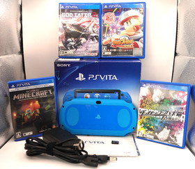【GOOD】PS Vita 2000 Blue Console 8GB Memory Card 4 Games Charger Set B Rank JAPAN