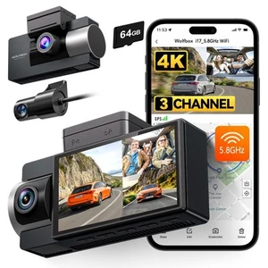 i17 4K 3 Channel Dash Cam, 5.8GHz WiFi & GPS with 64GB Card, 4K+1080P+1080P D... - Picture 1 of 9