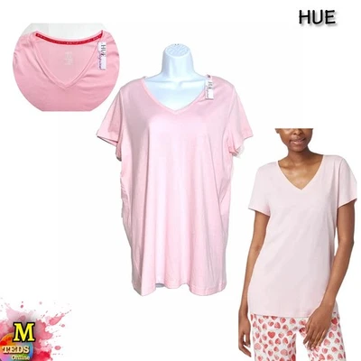 NWT HUE Womens M Solid Short-Sleeve V-Neck Pajama Tee Rose Shadow - Image 1 of 4