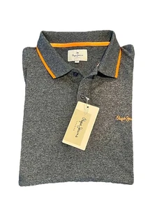 New-Pepe Jeans Polo Shirt Mens Size XL Gray Orange Made In London Knit - Picture 1 of 18
