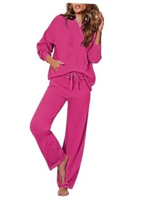 Women's 2 Piece Outfits Sweater Set Long Sleeve Hoodies With Pocket Wide Leg - Picture 1 of 7