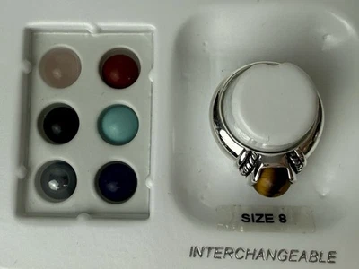 Sterling Silver Interchangeable 7 Gemstones Gems Multicolor Size 8 Ring 925 - Image 1 of 4
