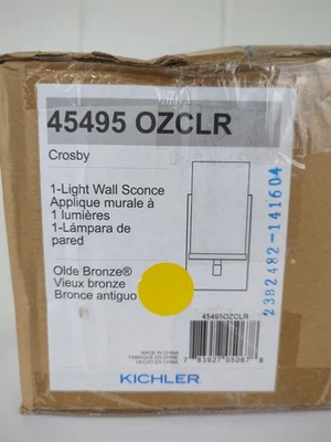 Aplique de pared interior de baño de bronce antiguo de 1 luz KICHLER Crosby pantalla de vidrio Foto 1 de 2