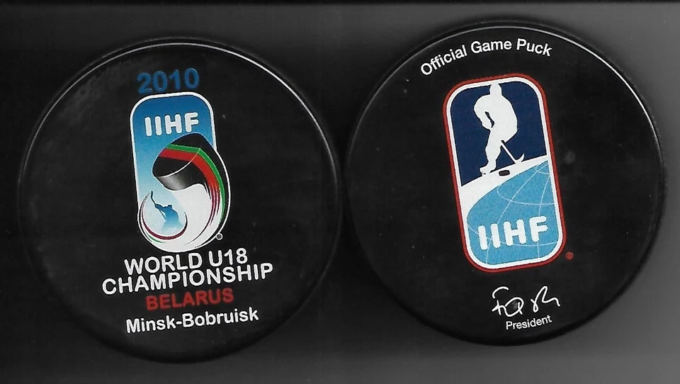 Eishockey Puck  GAME PUCK U18  WM 2010 MINSK WEISSRUSSLAND  DEL NHL - Bild 1 von 1