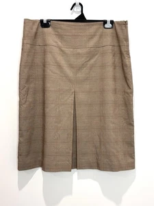 Esprit Womens Skirt 14 Brown Plaid Tartan Check Front Pleat Business Office - Picture 1 of 12