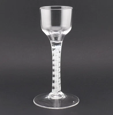 c1760, ANTIQUE 18thC GEORGIAN DSOT OPAQUE TWIST OGEE BOWL CORDIAL WINE GLASS - Image 1 of 4