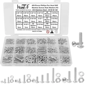 405Pcs SAE Machine Screws Bolts Nuts and Flat Washers Assortment Kit, #4-40#6-32 - Picture 1 of 12