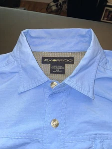 Exofficio Fishing Shirt Mens L Blue Short Sleeve Button Up Vented Zip Pockets - Picture 1 of 18