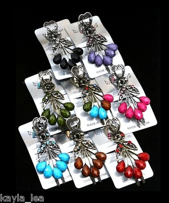 Clip/garra/mandíbula/alfiler de pasador de pelo de metal cristal estrás spray de pavo real #9084 Foto 1 de 2