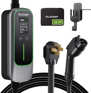 ELEGRP Level 2 EV Charger 40A 240V J1772 25FT Cord NEMA 14-50 Plug ETL Listed - Foto 1 di 9